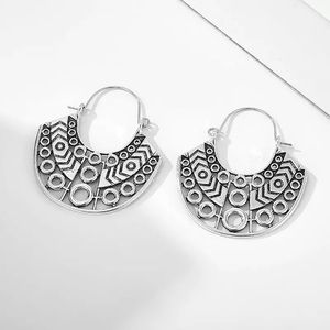 8 pairs Antique Silver Hoop Boho Earrings